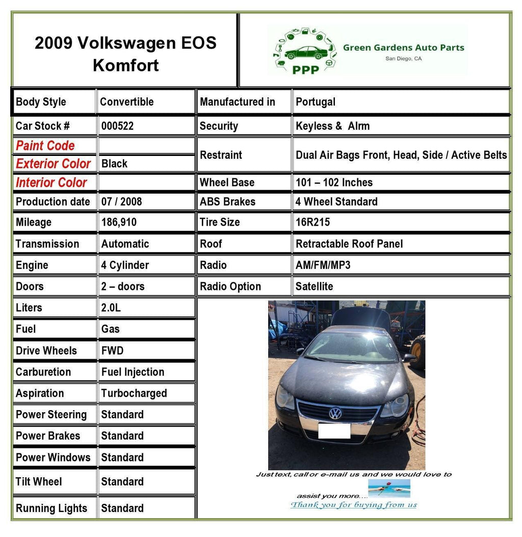 2009 VOLKSWAGEN EOS 2.0L 4 Cylinder Engine Piston with Connecting Rod